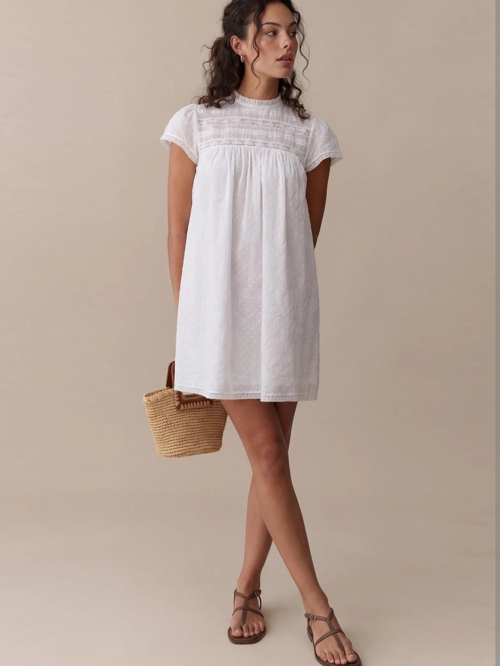Few Moda Atelier Sorella White Lace Yoke Mini Dress - Short Sleeve